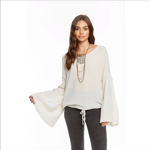 Chaser Tops - CHASER / 100% SILK DOLMAN LONG SLEEVE CREAM TOP